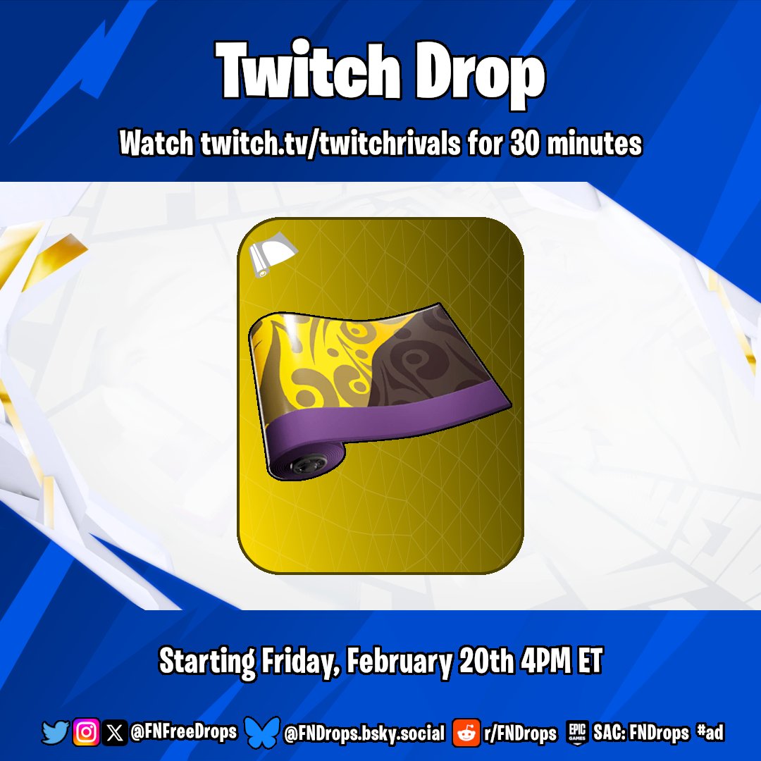 FNFreeDrops's tweet photo. #Fortnite Twitch Drop (Tomorrow)

Watch https://t.co/kx6BfW0FDB for 30 minutes tomorrow at 4PM ET

🏆Reward
• Low Glow Wrap

⌛️Starting Friday, February 20th 4PM ET https://t.co/nZfd6VmIfR