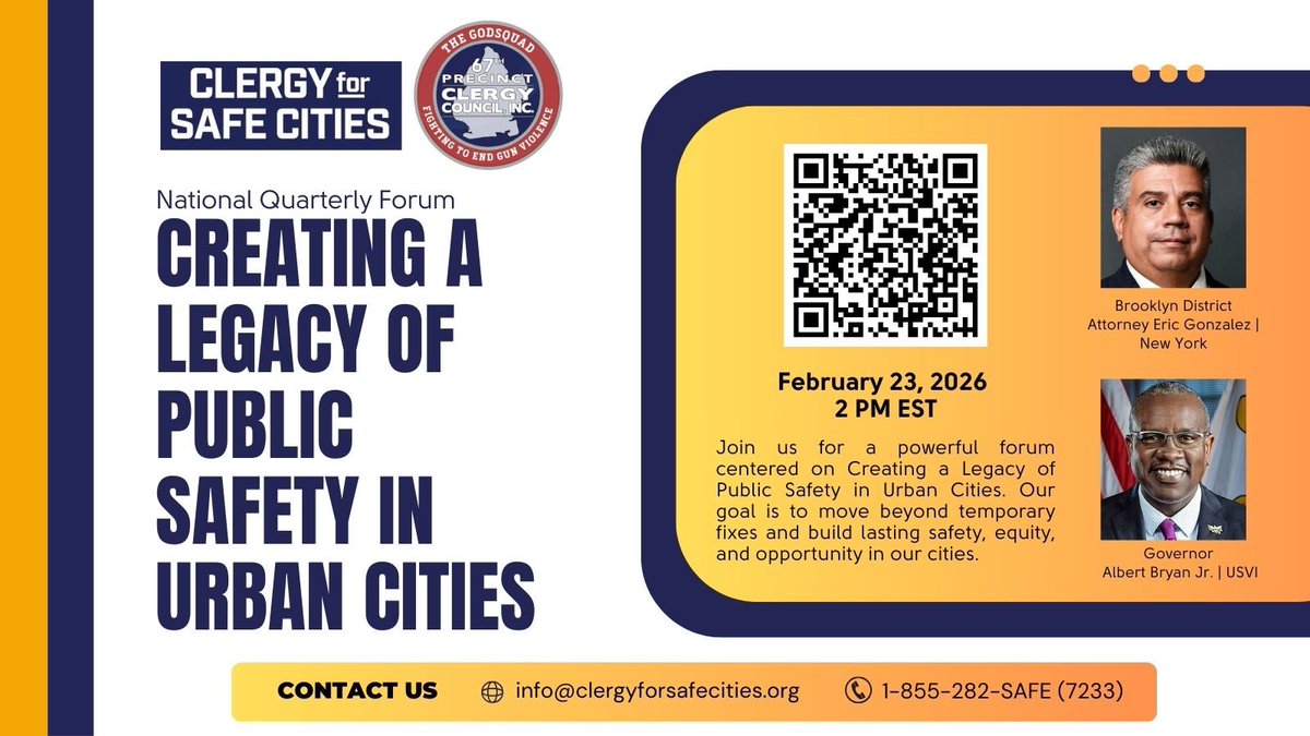 clergy4safecity's tweet photo. National Quarterly Forum: Creating a Legacy of Public Safety in Urban Cities w/ @BrooklynDA. Together, we will explore how faith-based leadership, community partnerships, and proactive prevention efforts can shape a legacy of public safety. 

https://t.co/U5jfOEqasU https://t.co/k5G756O6yC