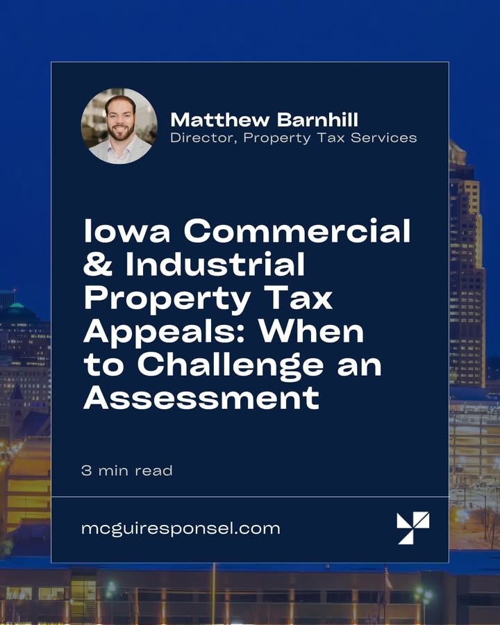 mcguiresponsel's tweet photo. #PropertyTax assessments often fly under the radar during tax season, yet valuation errors can drive significant savings.

This blog by Matthew Barnhill explains #Iowa commercial property tax appeals, overassessment indicators, &amp; key deadlines.

Read more: https://t.co/lRpYDI8OBy https://t.co/N0lWDL4auC