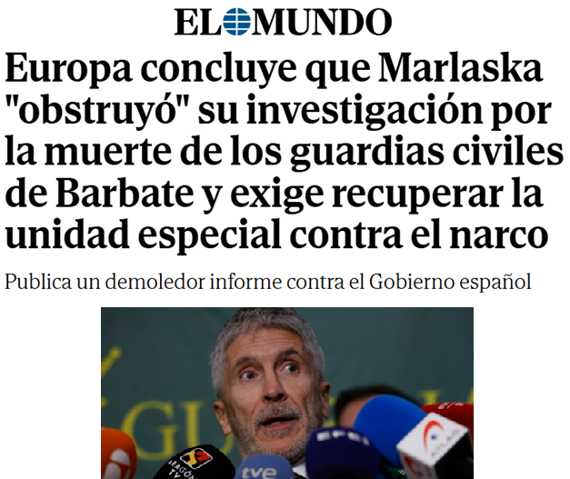 Marlaska ordenó "ocultar pruebas" para "obstruir" la investigación que el Parlamento Europeo vino a hacer a Barbate sobre la muerte de 2 guardias civiles.

Lo de Marlaska se estudiará en los libros. Cómo alguien antes tan admirado puede ahora haber degenerado tanto.