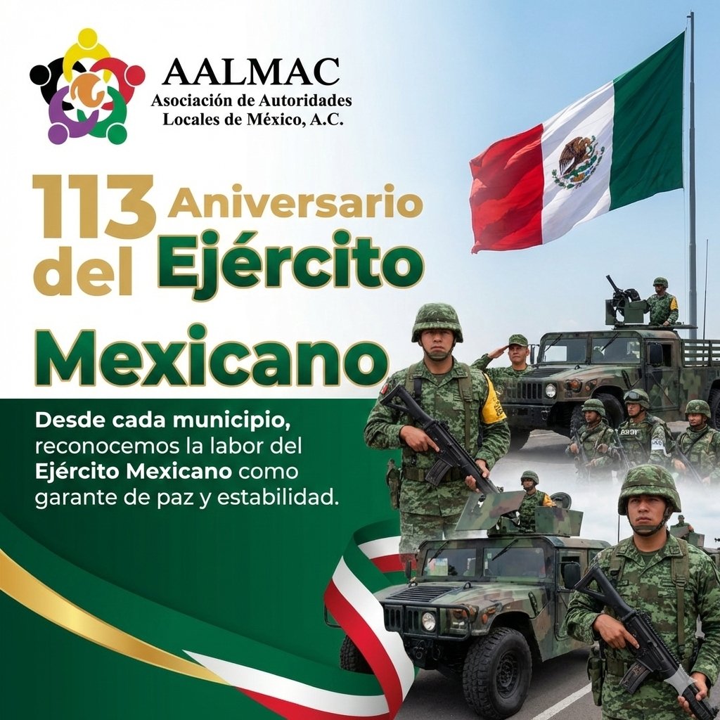 Desde la Asociación de Autoridades Locales de México A.C. (AALMAC), reconocemos la lealtad, disciplina y compromiso del #EjércitoMexicano, institución fundamental para la paz, la estabilidad y la seguridad en nuestro país.

En cada municipio de México, su labor representa