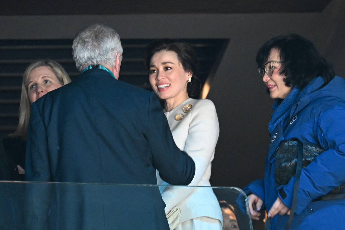 implmaterial's tweet image. 🇮🇹 Queen Suthida attending the 2026 Winter Olympics earlier today in Milan.