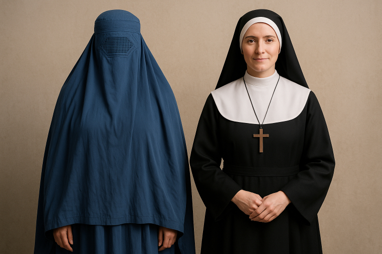 ¿Saben la diferencia entre la mujer que lleva burka o niqab y una monja católica que decide ponerse un hábito?

La distinción fundamental entre el uso del burka o niqab y el hábito de una monja católica reside en un solo concepto: la libertad.

Burka y niqab: una imposición que