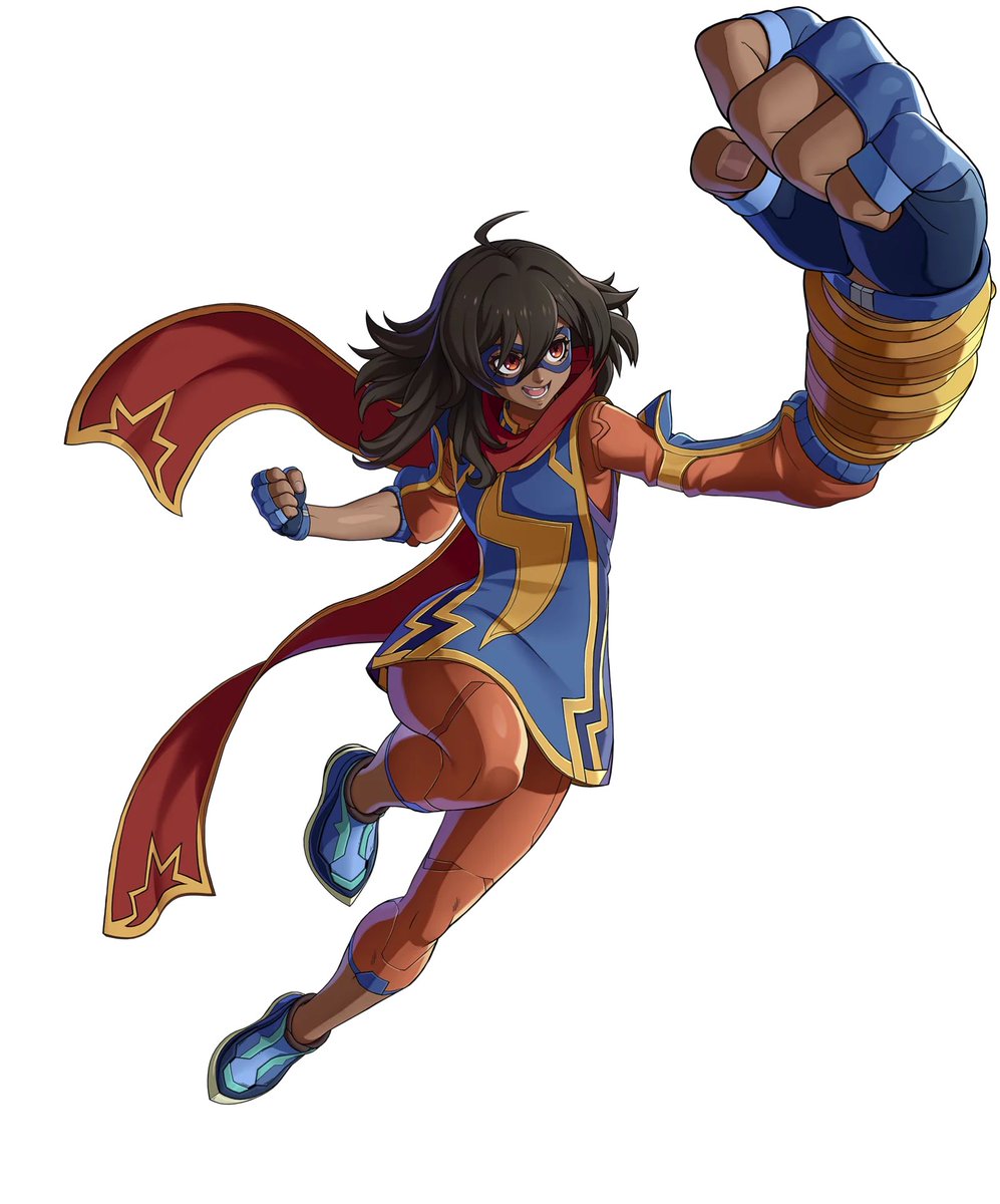 TokonFighters's tweet photo. Ms. Marvel | The Magnificent 

“Ms. Marvel excels at range due to her ability to stretch her limbs. Although she cannot perform an aerial dash, her Elasti-Grab combines movement with an attack to let her close the distance even faster. At close range, she can mix the opponent up with her Rubber Bind grab and her overhead, Karate Chop!”
