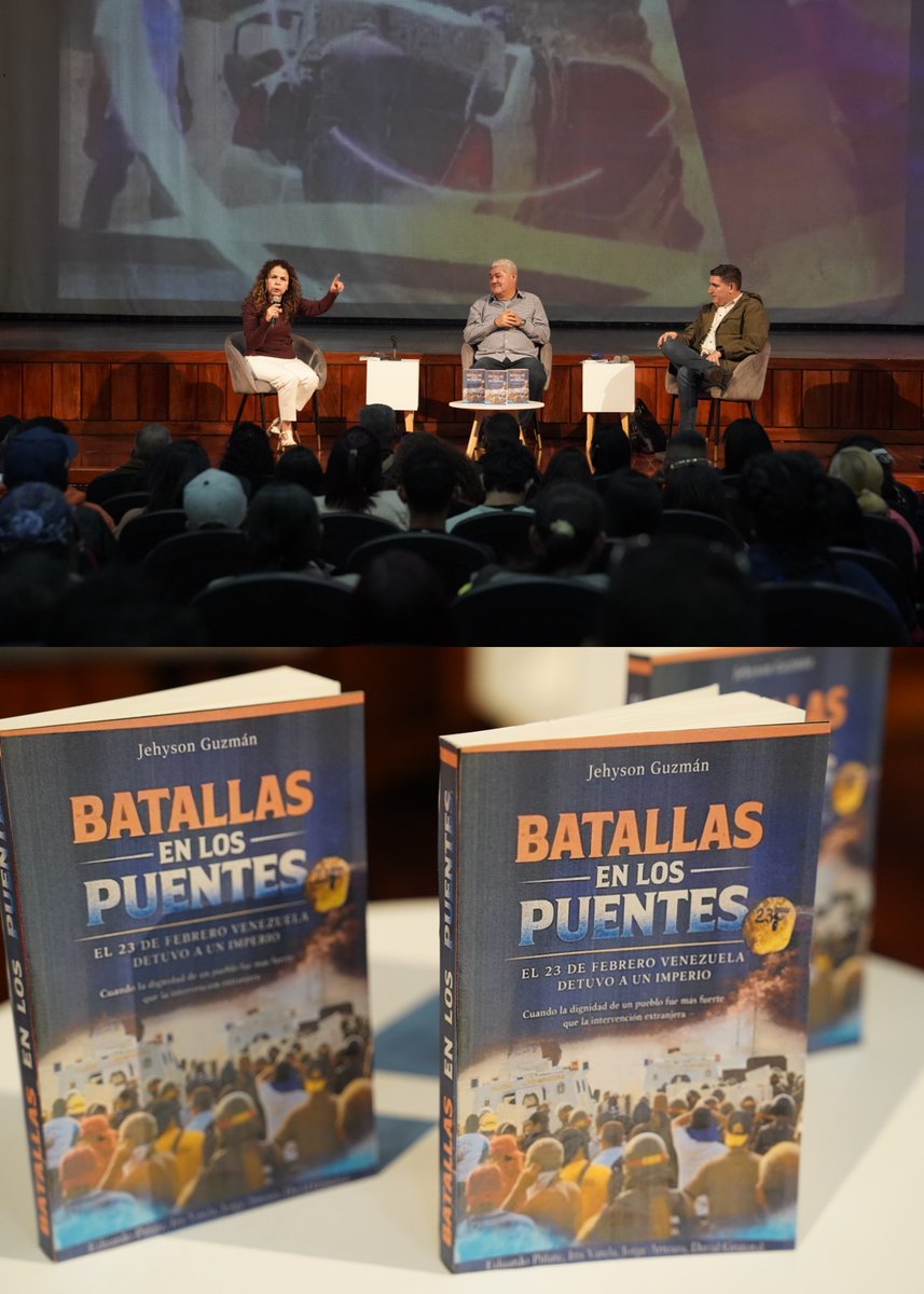MinTrabajoVE's tweet photo. El diputado Jehyson Guzmán presentó su libro "Batallas en los Puentes" en el Teatro "Chino" Khan del INCRET. La obra relata los acontecimientos de la denominada "Batalla de los Puentes" que tuvo lugar en la frontera colombo-venezolana el 23 de febrero de 2019. https://t.co/AnlZb7ec9w