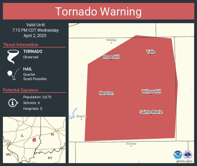 ferozwala's tweet image. 🌪️⚠️Tornado Warning including Hidalgo, IL &amp;amp;  Yale, IL until 4:30 PM CST 

#Yale #Jasper_County #Illinois 
#USA 
🚨Tornado Warning for Clark, Crawford, Cumberland &amp;amp; Jasper counties in Illinois until 4:30 p.m.