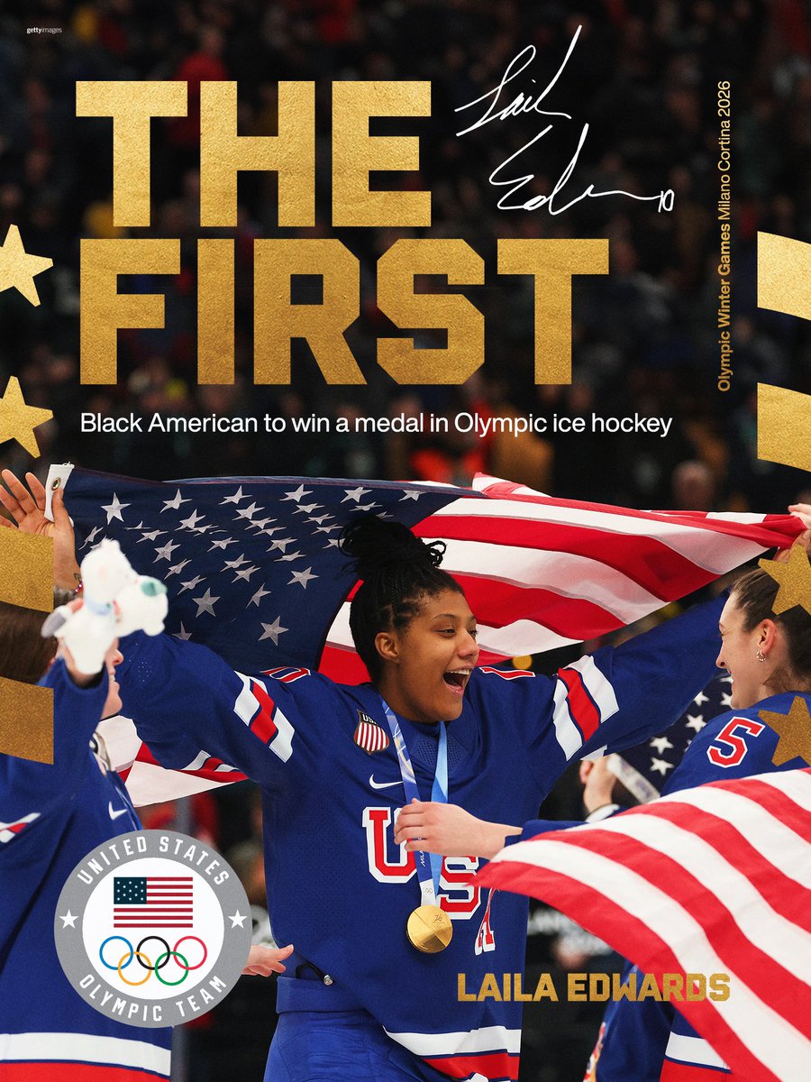 TeamUSA's tweet image. Writing history. 🇺🇸

Laila Edwards becomes the first Black American to win a medal in Olympic ice hockey. 

#WinterOlympics