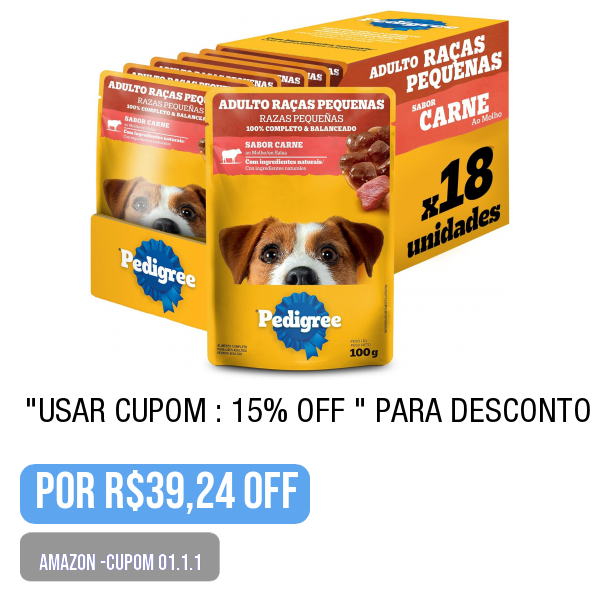 .
🛒 Compre aqui 👉🏽 amazon.com.br/gp/product/B0B…
.
💥🌟PRECINHO DA AMAZON-Cupom-01.1.2 Pack Ração Úmida Pedigree Sachê Carne ao Molho para Cães Adultos de Raças Pequenas 100 g - 18 unidades
.
Use o cupom: Ative o cupom de 15% OFF  (na tela do produto)
.
😱 por R$39,24
.
.
💢 PROMOÇÃ…