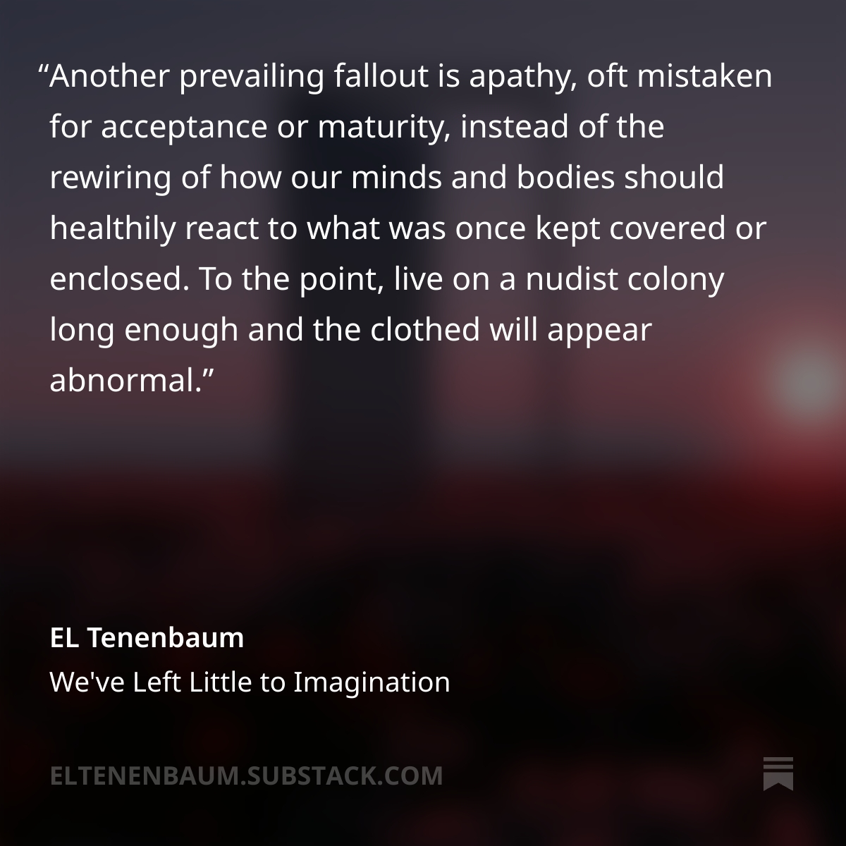ELTenenbaum's tweet photo. Some thoughts and quotes from the latest essay:
"We've Left Little to Imagination"
https://t.co/VSp61pVSnh https://t.co/HwbbB62Ke9