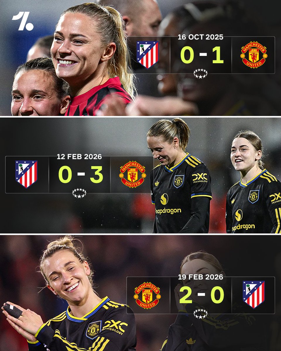 For the THIRD time this season, competition debutants Man United have beaten Atlético Madrid in the Women's Champions League 😳👏

Total dominance from Marc Skinner's Red Devils who march into the quarter-finals 🏆🔴