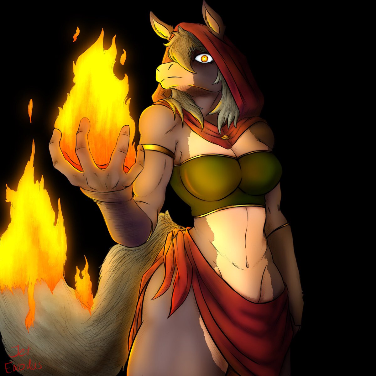 Did a fire mage horse thing, for the Chinese new year, year of the horse :3

It’s inspired by the desert sorceresses from Dark Souls 2 ;3

#furry