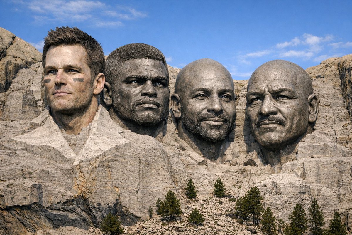 Curvelul's tweet photo. Here is my nfl Mount Rushmore! 1. Brady 2. LT 3. Rice 4. Jim Brown https://t.co/567rfZ8iK2