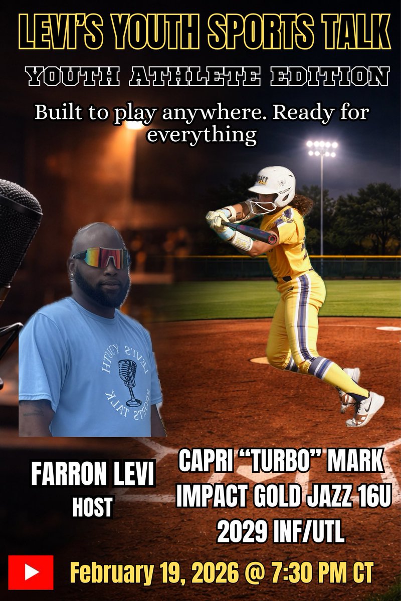 Don’t forget to tune in tonight live on YouTube as <a href="/capri_mark99/">Capri “Turbo” Mark ⚡️</a> shares her softball story! 

youtube.com/@levis_youth_s…