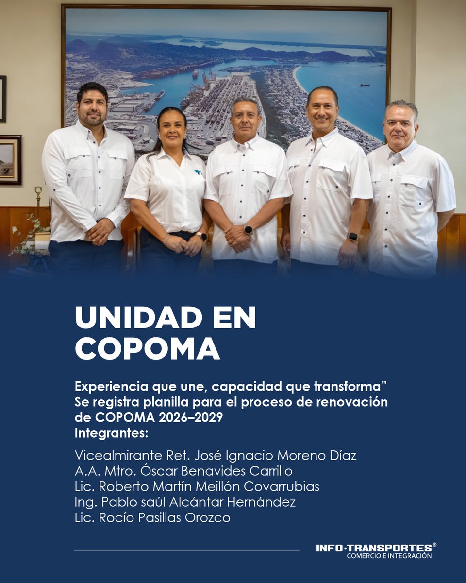 InfoTransportes's tweet photo. Unidad y experiencia rumbo a #COPOMA 2026–2029. 🤝⚓

Se registra la planilla “Unidad en COPOMA”, con visión y capacidad para transformar el sector.

@copomamx #SectorPortuario #InfoTransportes https://t.co/VERg8taRc3