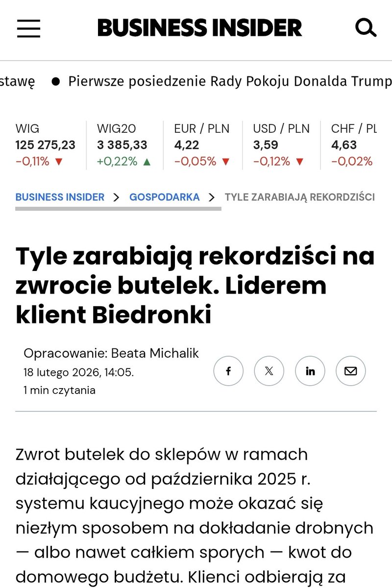 Hej <a href="/BIPolska/">Business Insider Polska 🇵🇱</a>, jak można tak ordynarnie manipulować, a właściwie wprost kłamać? Na zwrocie butelek nic się nie "zarabia"! Jedynie dostaje się z powrotem część wcześniej zapłaconej ceny. Jeśli dacie mi 10 zł, a ja wam oddam złotówkę, to coś zarabiacie?