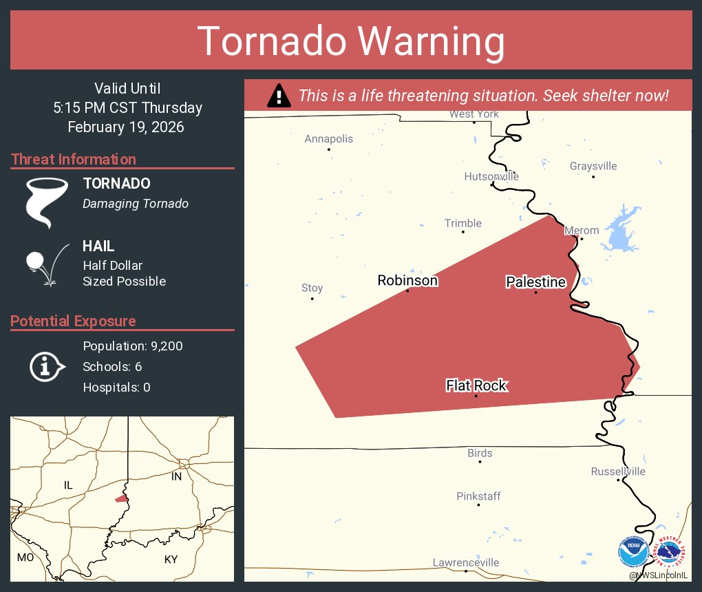 NWStornado's tweet image. Tornado Warning including Robinson IL, Palestine IL and  Flat Rock IL until 5:15 PM CST