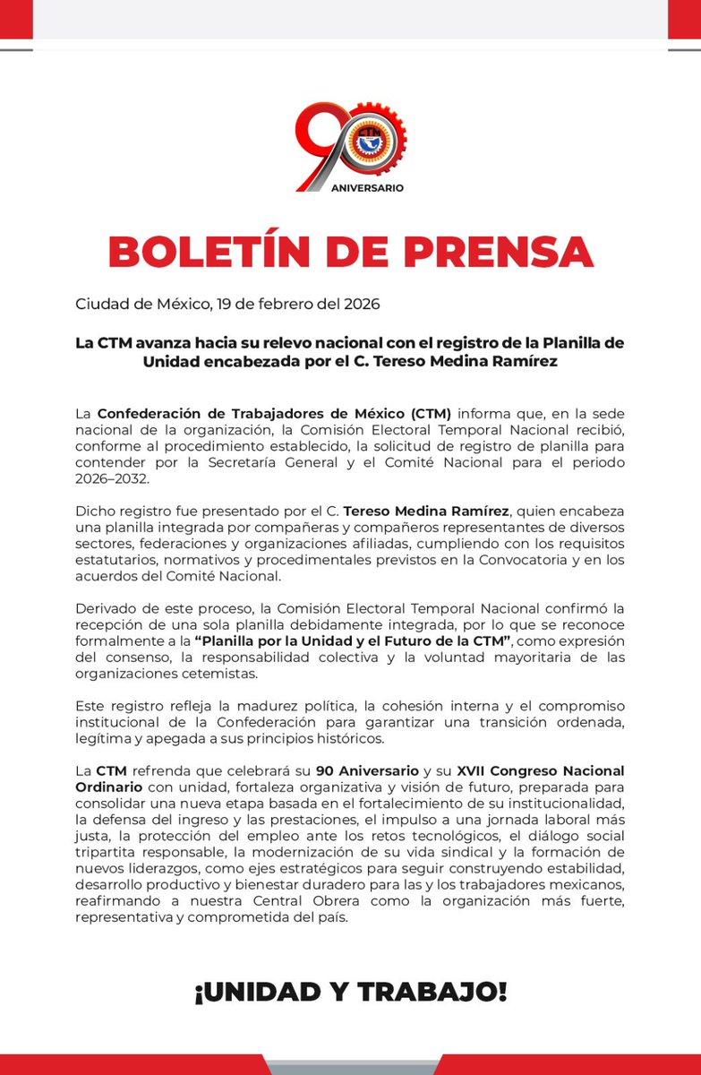 La <a href="/CTM_MX/">CTM Nacional</a> comunica: