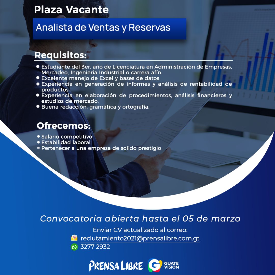 prensa_libre's tweet image. ✉️#PLEmpleos: Estamos en búsqueda de talento para formar parte de nuestro equipo.

#Empleos