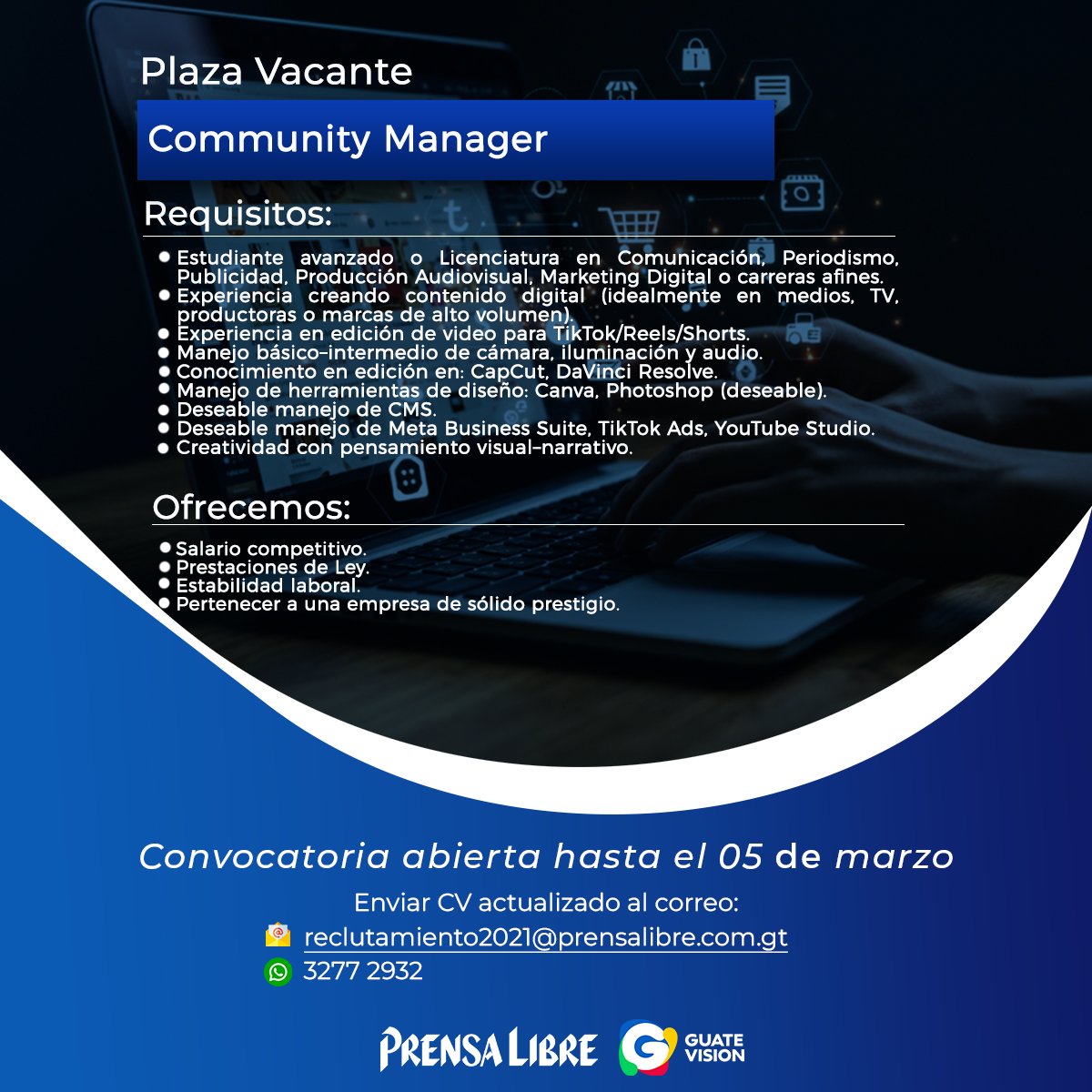 prensa_libre's tweet image. ✉️#PLEmpleos: Estamos en búsqueda de talento para formar parte de nuestro equipo.

#Empleos