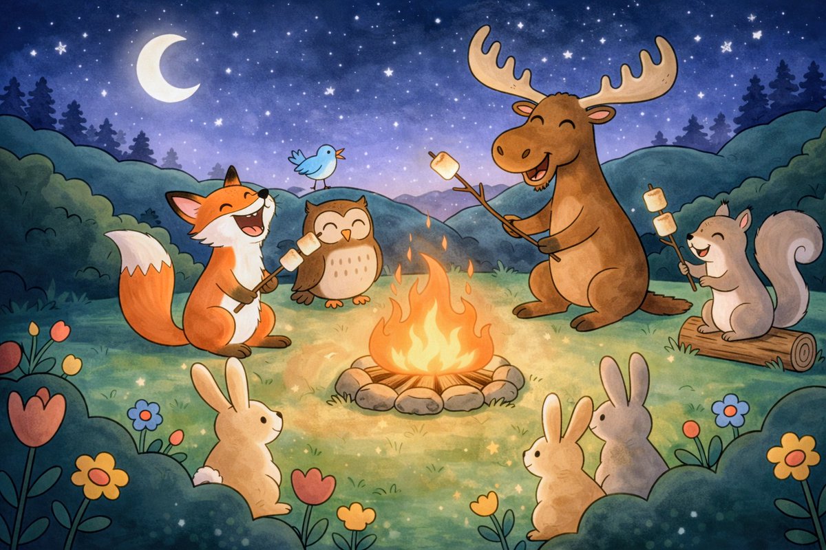 leonbs8000's tweet photo. I found it in a charming illustration of woodland animals gathered around a campfire at night. I noticed the gentle colors, happy expressions, and calm mood, which made me feel peaceful, cozy, and quietly joyful inside.
@DataHaven_xyz https://t.co/fjGh0pRwNN
