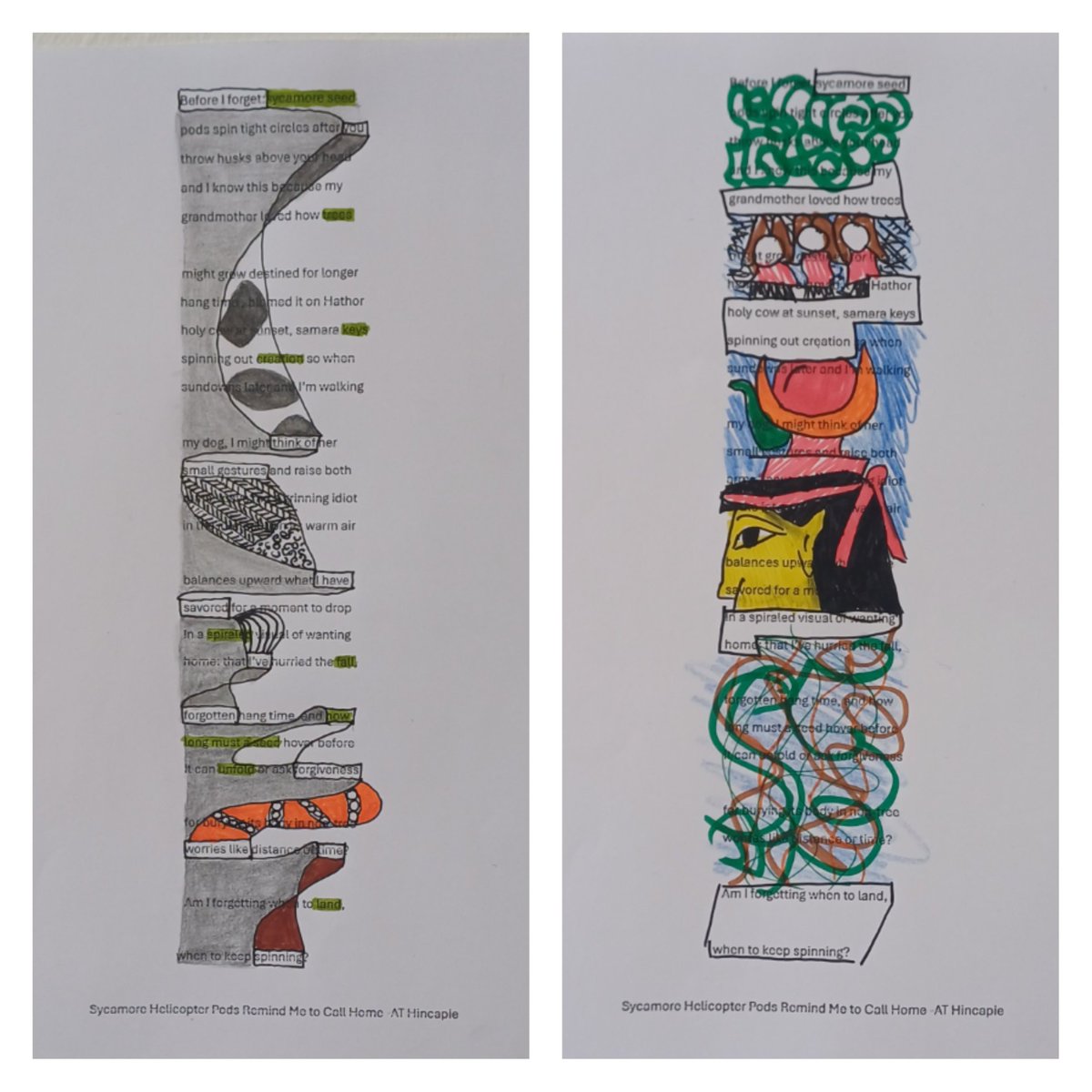 JoHatty's tweet image. Some photos from todays Mindful drawing class at @ArdsArts today  The class did a series of exercises using words inspired by Sycamore seeds including Calligraphs, Concrete poetry amd Blackout poetry...
#mindful