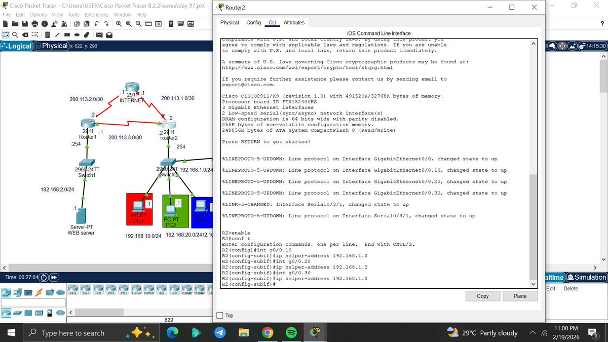 amyy_nwa's tweet photo. Day100/100 #100DaysOfNetworking
100 days of showing up
Successfully implemented IP helper address agents on the Branch Gateway sub-interfaces .
Confirmed the successful completion of the DORA process. @ireteeh @segoslavia @TemitopeSobulo https://t.co/D83QWzoyXj