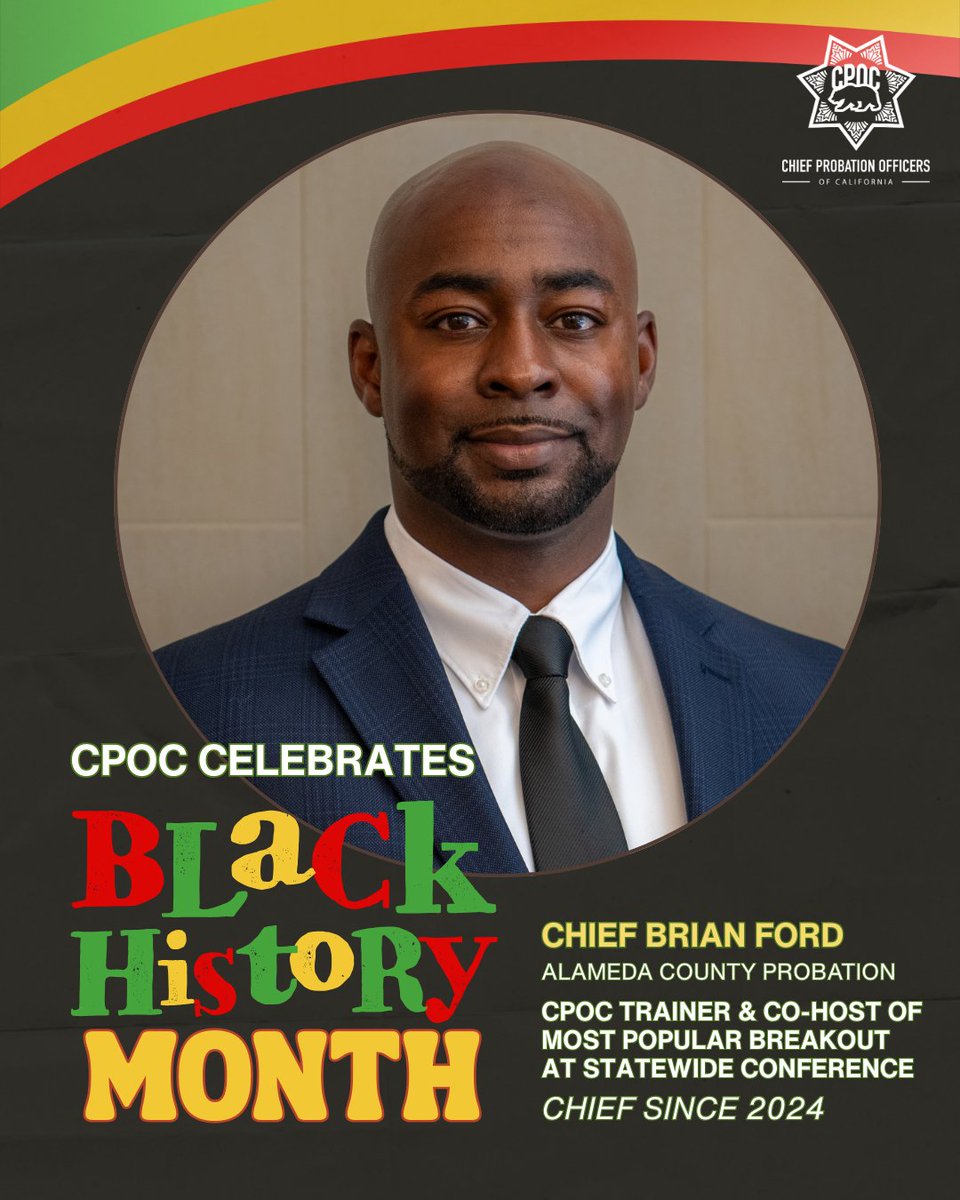 CAProbation's tweet photo. During #BlackHistoryMonth we want to recognize Chief Brian Ford of @ACProbation. Chief Ford is a valued CPOC Trainer and was the co-host of the most popular breakout session during our 2025 Statewide Conference! His #CAProbation leadership and insight is invaluable. Thank you, Chief!