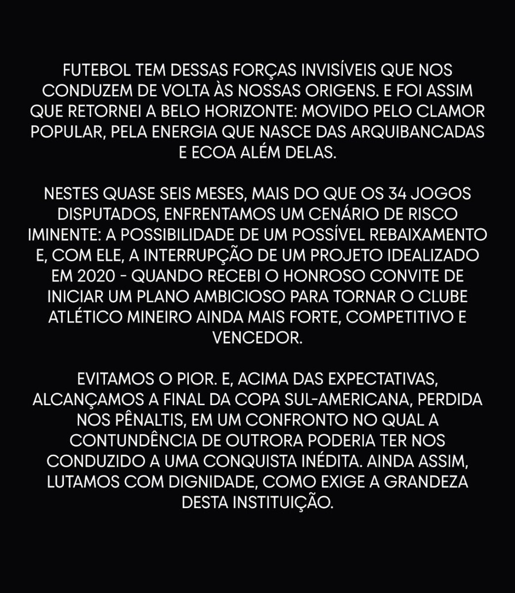 CentralDoCAM's tweet image. O técnico Jorge Sampaoli fala pela primeira vez após sua saída do Galo.

“Permanece, em mim, o sonho de um Atlético à altura de sua história e de sua torcida”, escreveu.

📸 Reprodução