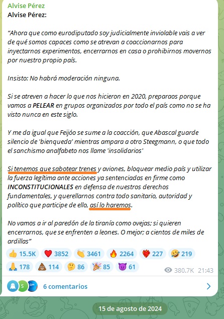 Ahora que va avanzando la investigación del accidente de Adamuz y no descartan el sabotaje, no está de más recordar esto que dijo Alvise Pérez.
