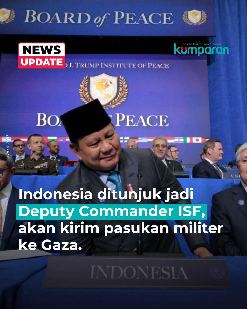 Mayor Jenderal Amerika Serikat Jasper Jeffers mengumumkan komitmen sejumlah negara untuk mengirimkan pasukan dalam International Stabilization Force (ISF) pada pertemuan perdana Dewan Perdamaian Internasional atau Board of Peace (BoP) di Washington D.C, Kamis (19/2).

Dalam