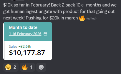 Back to back five figure months

February already cleared $10k and they’re stacking inventory for March

Ungated. Reinvesting. Pushing higher.

This is what happens when you stop guessing and start executing