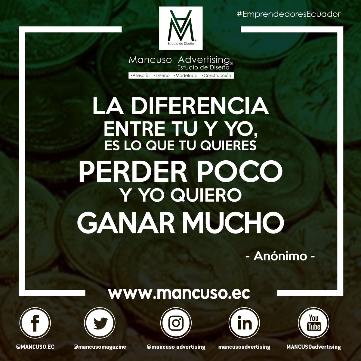 mancusomagazine's tweet photo. 🤝 #EMPRENDEDORES ECUATORIANOS
🔘 Asesoramiento publicitario para Emprendedores
🌐 https://t.co/AoXcGW70yq
#MancusoAdvertising #CusoMultimedia #StartUp #negocios #emprendedor #emprendedoresecuador #pymesecuador #Guayaquil #Quito #Cuenca #Manabi #Ecuador #Samborondon https://t.co/27vMouhF3x
