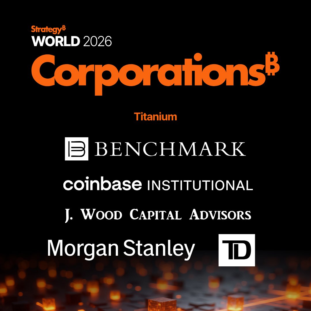Announcing our Titanium Sponsors: Benchmark, @Coinbase, J. Wood Capital Advisors, <a href="/MorganStanley/">Morgan Stanley</a>, <a href="/TDBank_US/">TD Bank</a>. We’re excited to build with the teams pushing corporate Bitcoin strategy and Digital Credit forward.