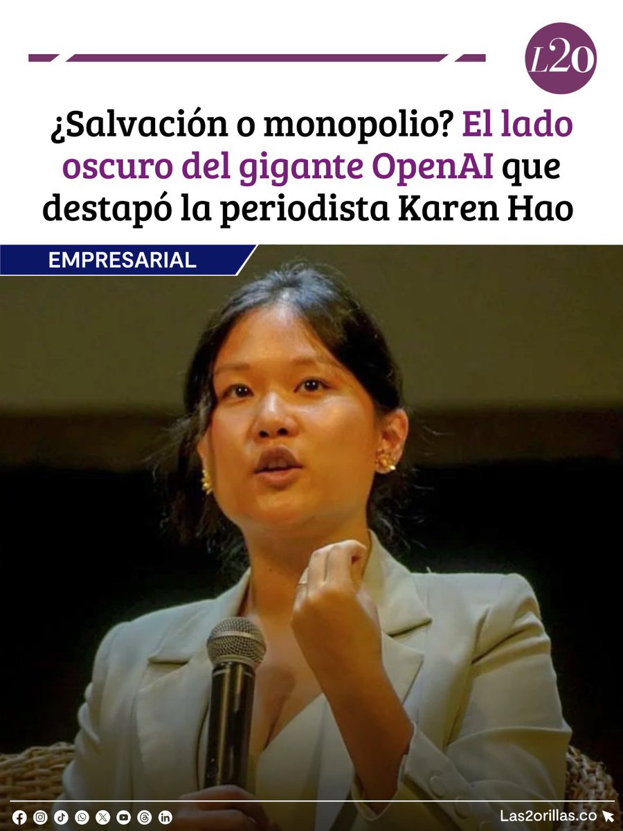 🤖 La periodista e ingeniera Karen Hao, quien conoce de cerca a Colombia, lanza una alerta roja en su libro sobre OpenAI y el poder de figuras como Sam Altman.

Lo que comenzó como una entidad sin ánimo de lucro, se transformó en una fuerza que Hao describe como la antítesis de
