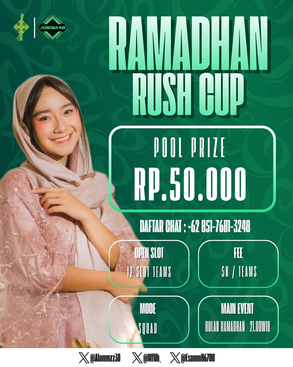 [OPEN REGISTRATION] RAMADHAN RUSH CUP – by Arena 48
Halo Survivors! ✊
Isi Ramadhan dengan hal positif dan kompetitif 🔥
Daftarkan tim terbaikmu sekarang dan raih gelar juara!
Daftar via WhatsApp: 0851-7681-3248
#Arena48 #ff 
<a href="/Esann86700/">SannXD</a> <a href="/Alammzz30/">alam</a>