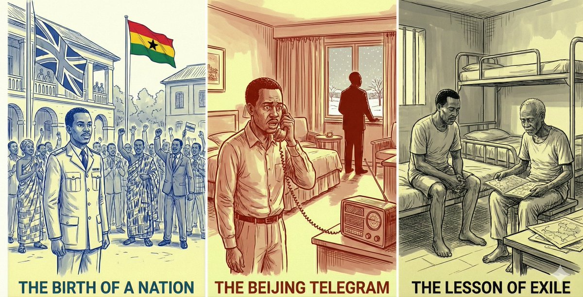 The Golden Return - Chapter 12 - Page 48. In Page 48, Old Man Forson recounts the 1966 coup that overthrew Kwame Nkrumah, teaching Kwesi that even the mightiest empires can crumble in a morning.

Read the full page now! 👇 
albertopoku.com/2026/02/19/the…