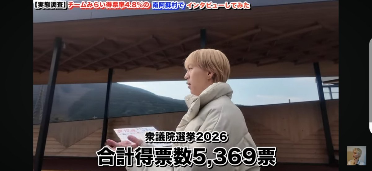 nobu_conscience's tweet image. 拡散希望

チームみらい、過疎地で得票激増の謎、ついにYouTuberが現地調査実施。

チームみらいが全得票数5,369票のうち257票、得票率4.8％を得た、高齢化率44.18％の熊本県南阿蘇村へ
わざわざ北海道から現地聞き取り調査に行って、投票先を聞いて回ったところ、調査結果は驚きの・・・
