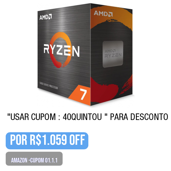 .
🛒 Compre aqui 👉🏽 amazon.com.br/gp/product/B09…
.
💥🌟PRECINHO DA AMAZON-Cupom-01.1.2 PROCESSADOR AMD RYZEN 7 5700X 3.4GHz (TURBO 4.6GHz) 32MB CACHE AM4 100-100000926WOF, Cerâmica cinza
.
Use o cupom: 40QUINTOU  (na tela de pagamento)
.
😱 por R$1.059
.
.
💢 PROMOÇÃO OSCILANDO