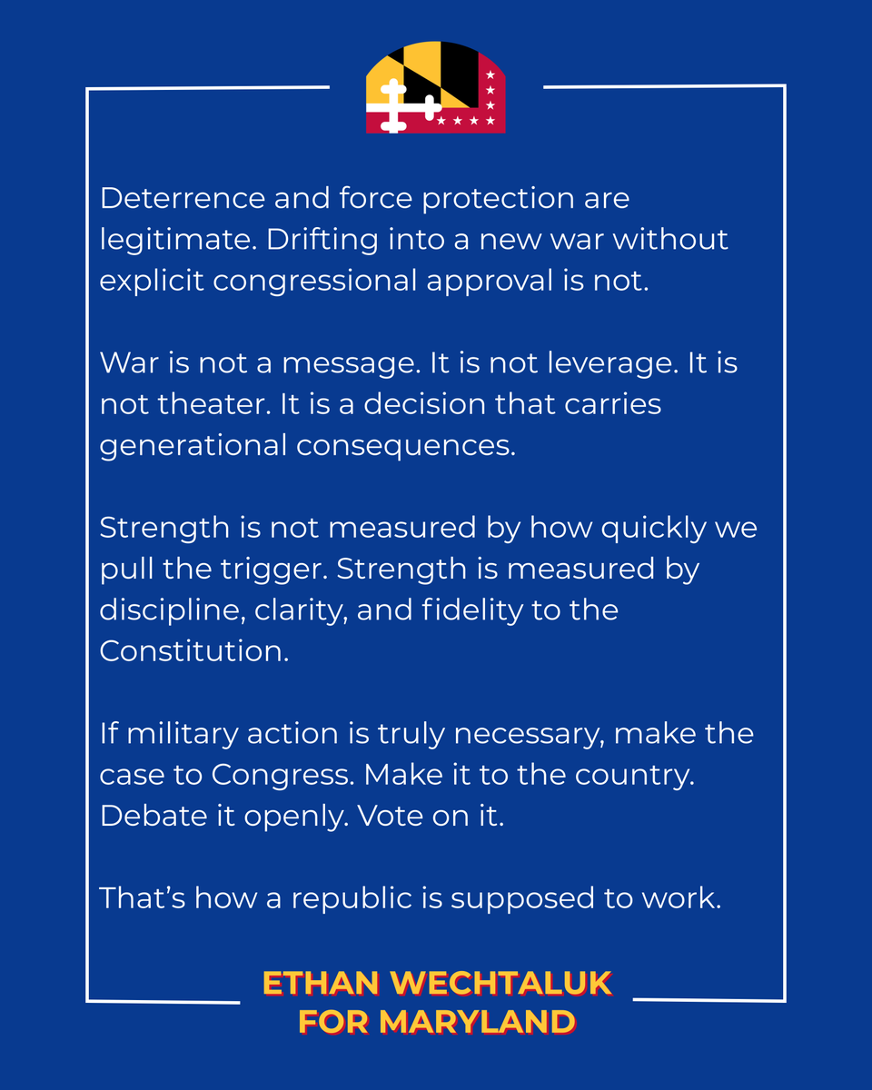 War powers belong to Congress. Two carrier groups and expanded refueling assets aren’t background noise. If this country is moving toward another conflict in the Middle East, the American people deserve clarity, accountability, and a vote.