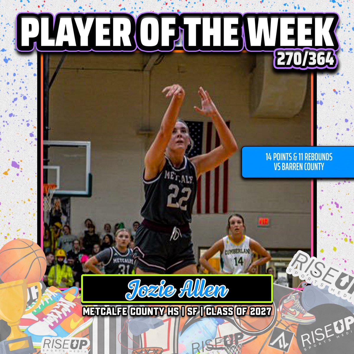 🏀𝟮𝟳𝟬 𝗥𝗜𝗦𝗘 𝗨𝗣 𝗣𝗟𝗔𝗬𝗘𝗥 𝗢𝗙 𝗧𝗛𝗘 𝗪𝗘𝗘𝗞🏀

Big congrats to Metcalfe County’s Jozie Allen who was voted 270/364 Player of the Week for Week 11🌟

<a href="/JozieAllen/">Jozie Allen</a> | <a href="/alyxwhite_/">Alyx White</a>