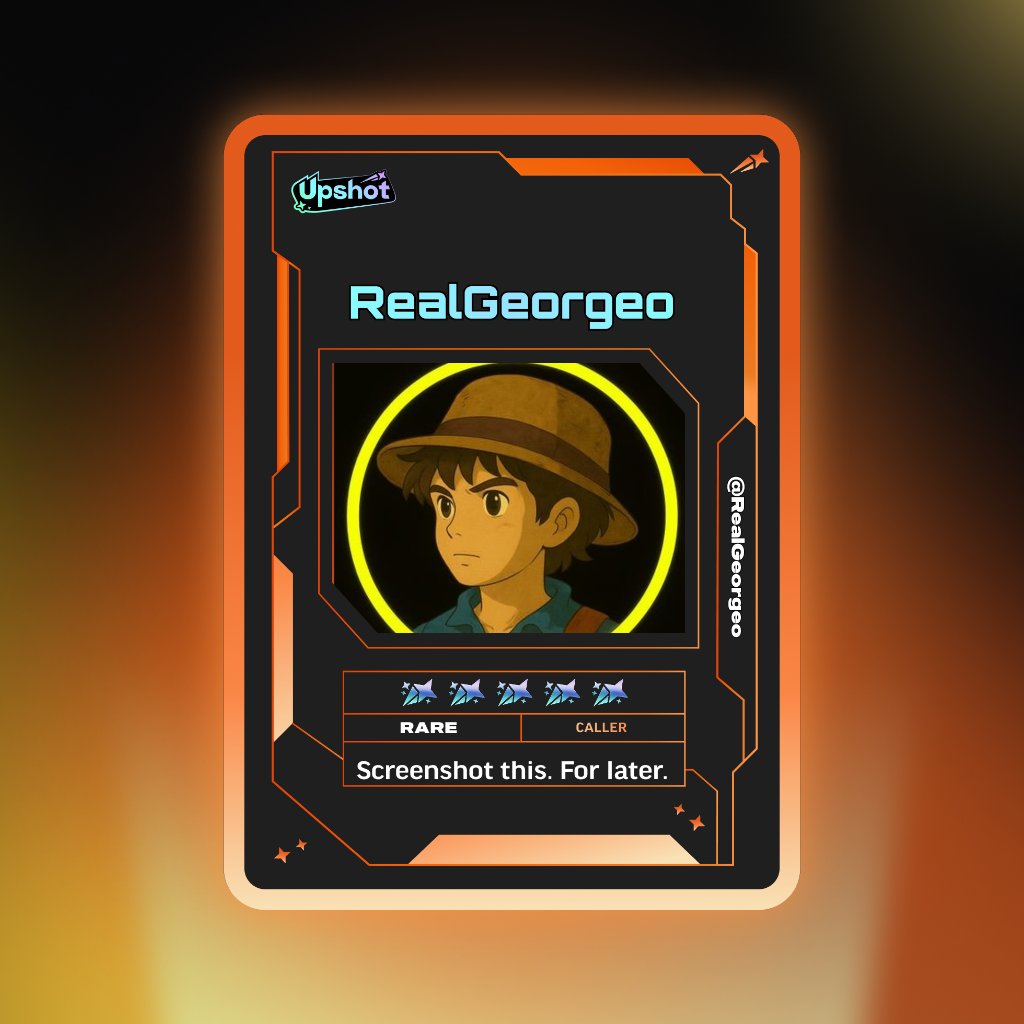 RealGeorgeo's tweet photo. Just ripped my Predictor Card!

Ready to claim instant cash prizes, free packs and more.

Welcome to Prediction Play on @upshot_cards

Your turn
https://t.co/fTLr5sPkjq

(PASTE IMAGE HERE) https://t.co/JsXPLQW6SJ