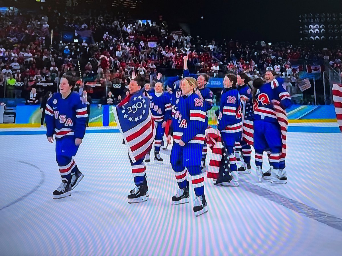 We Are The Champions! <a href="/TeamUSA/">Team USA</a> Women's Hockey takes the GOLD in an overtime dagger against Canada.

Red, White, and Blue, and some <a href="/Freedom250/">Freedom 250</a> spotted as the celebration begins!