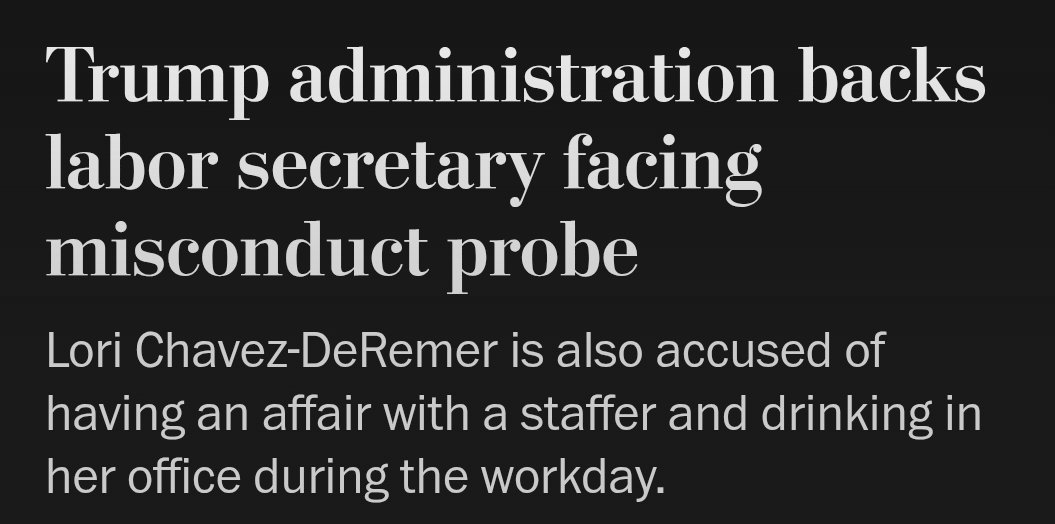 trump's labor secretary was having an affair and drinking on the job while her husband was sexually harrassing labor department staff members.