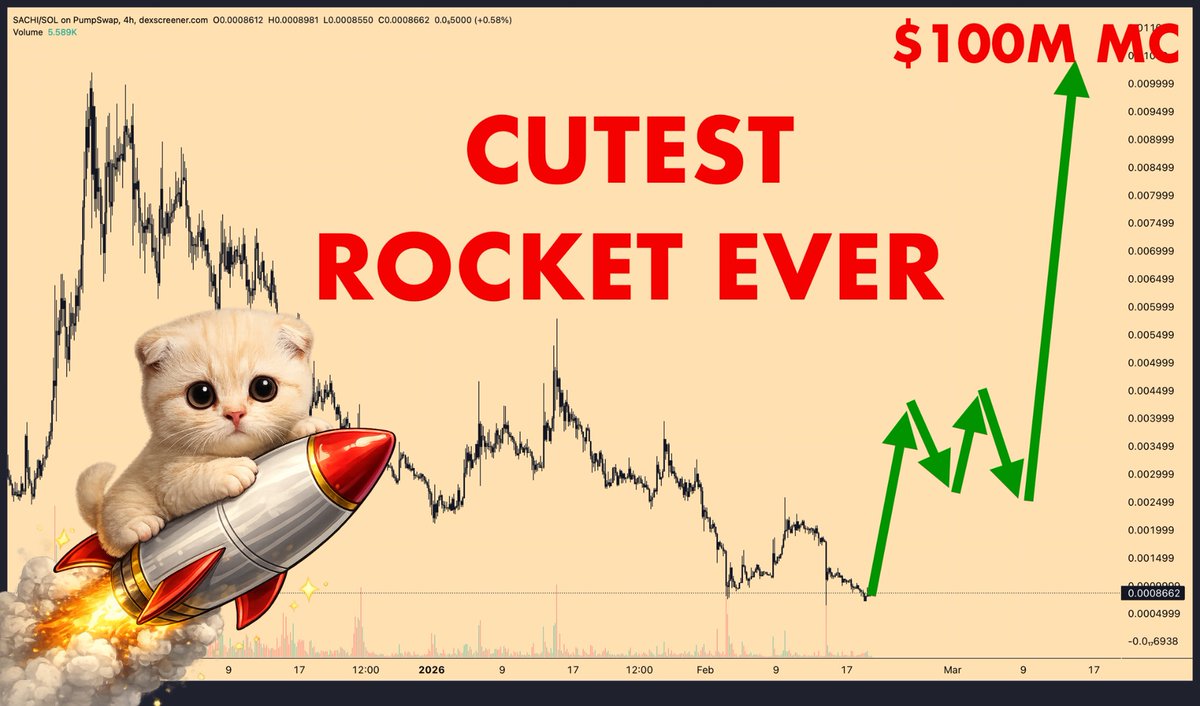 $SACHI is cute until it starts printing

look at this chart it went quiet and that is where bags get built

$SACHI doesnt need noise it needs one clean send and the timeline flips

$SACHI to $100m is just the warm up

when it feels safe u will be buying the top again