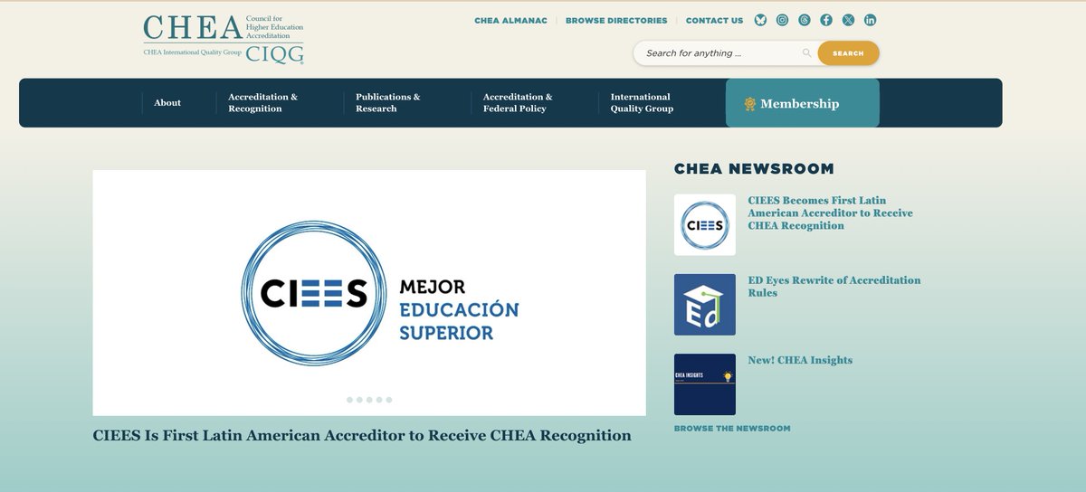 ciees_mx's tweet photo. 🌎 #Internacional 

CIEES hace historia: somos el primer acreditador latinoamericano reconocido por CHEA (EE. UU.).

Un logro que fortalece la confianza internacional en la calidad de la educación superior en América Latina.

🔗 Lee la nota oficial: https://t.co/NHMGyUV5TS https://t.co/BVBBZHVuRP