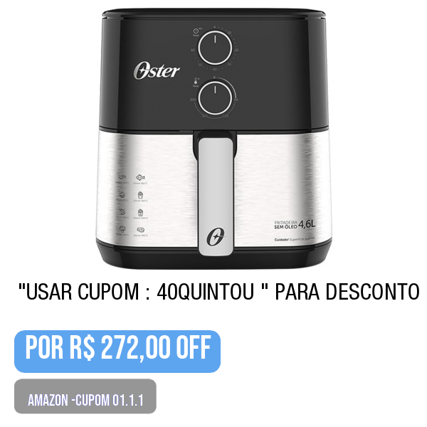 .
🛒 Compre aqui 👉🏽 amazon.com.br/gp/product/B0B…
.
💥🌟PRECINHO DA AMAZON-Cupom-01.1.2 Fritadeira Sem Óleo Oster 127V - OFRT520, PRETO
.
Use o cupom: 40QUINTOU  (na tela de pagamento)
.
😱 por R$ 272,00
.
.
💢 PROMOÇÃO OSCILANDO