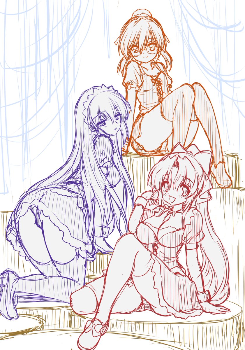 タグを見てふと自分の昔の作品を振り返ってみてしまった。懐かしい。手前から「ナカタ」「フクマ」「カサイ」だったかな。あんまり覚えて無いや。ちなみに、ファイルの更新日時みたら2006年ってなってたから20年前に描いたやつ。ラフのやつはさっき描いたもの 