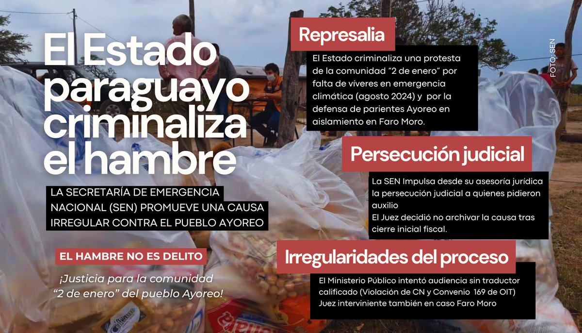 amotocodie's tweet photo. La comunidad Ayoreo “2 de Enero”, departamento de Boquerón, denuncia la criminalización por parte de la @senparaguay, que se encuentra llevando a cabo una causa irregular que vulnera DD.HH. y tratados internacionales ratificados por el Estado paraguayo. https://t.co/T2sUnaCrFW