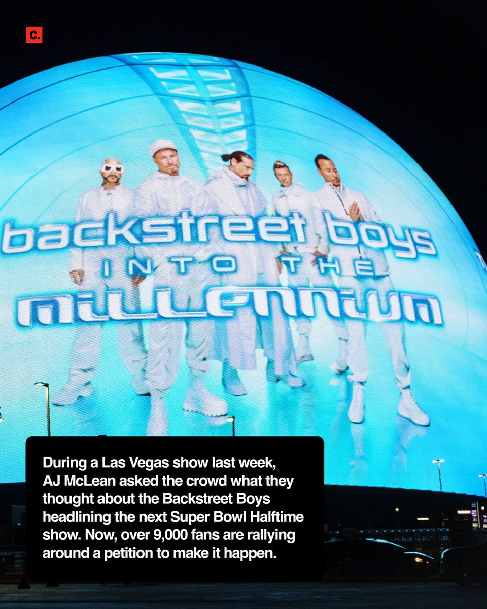 Change's tweet image. Is it time for Backstreet Bowl?

If you want the Backstreet Boys to take the halftime stage next year, sign the petition at Change.org/BackstreetSupe….

#backstreetboys #halftime #superbowl #nfl #celebrity