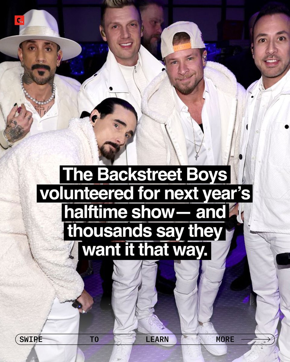 Change's tweet image. Is it time for Backstreet Bowl?

If you want the Backstreet Boys to take the halftime stage next year, sign the petition at Change.org/BackstreetSupe….

#backstreetboys #halftime #superbowl #nfl #celebrity